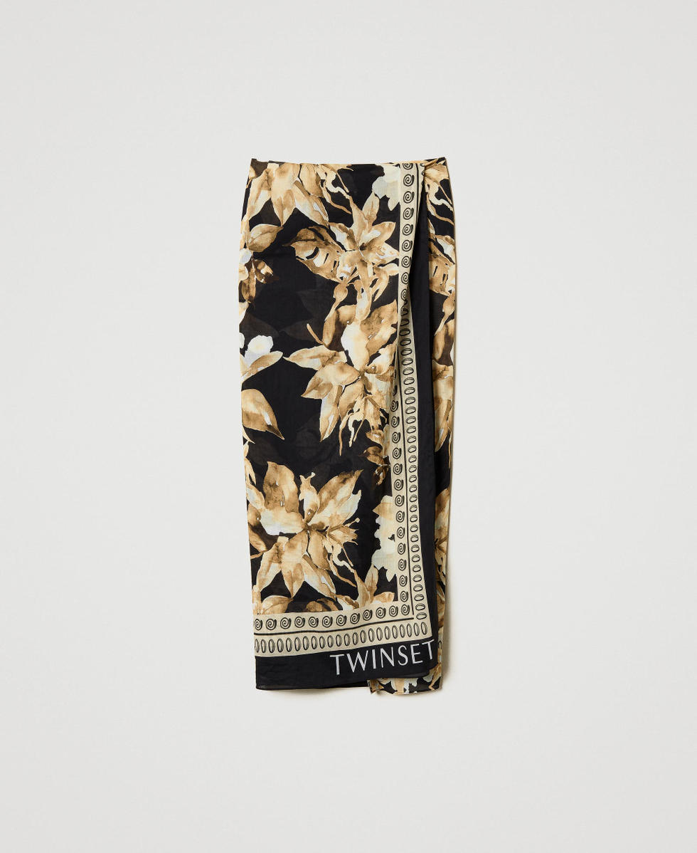 Sarong with print and logo Black/Natural Beige Floral Print Woman 251LB4CJJ_12195_S0