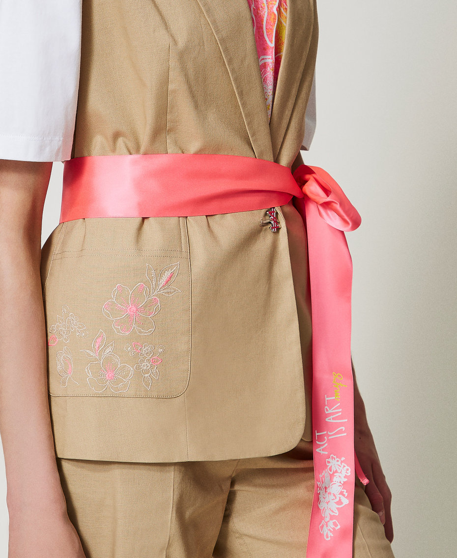 Gilet MYFO con ricami e cintura Beige Incenso Donna 251AQ2062_00634_04