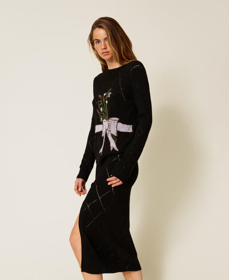 Treeblend yarn jumper with inlay Black Woman 252TP3341_00006_02