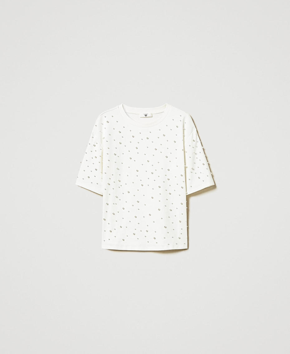 T-shirt con perle Bianco Antique White Donna 242LL2MAA_00245_S0