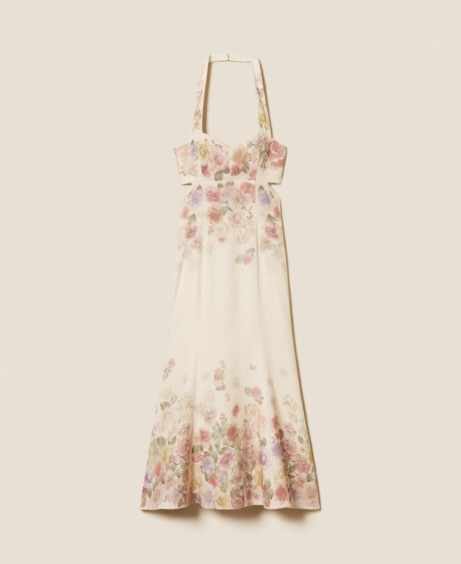 Robe midi en lin floral Imprim&eacute; Wildflowers Couleur Pastel Femme 261TT2570_13588_S0