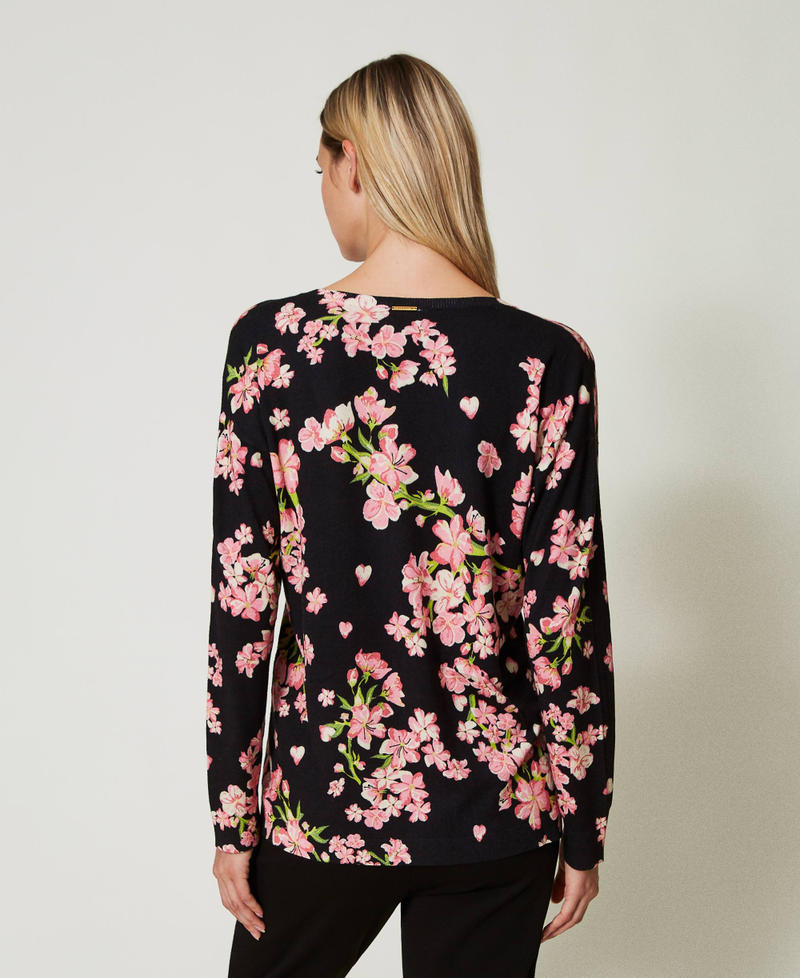 Jumper with floral print and lace Multicolour Blooming Woman 242LL3TBB_11998_03