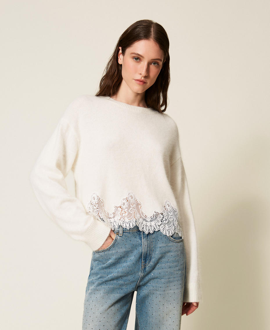 Angora jumper with embroidery and lace White Snow Woman 252TT3381_00282_01