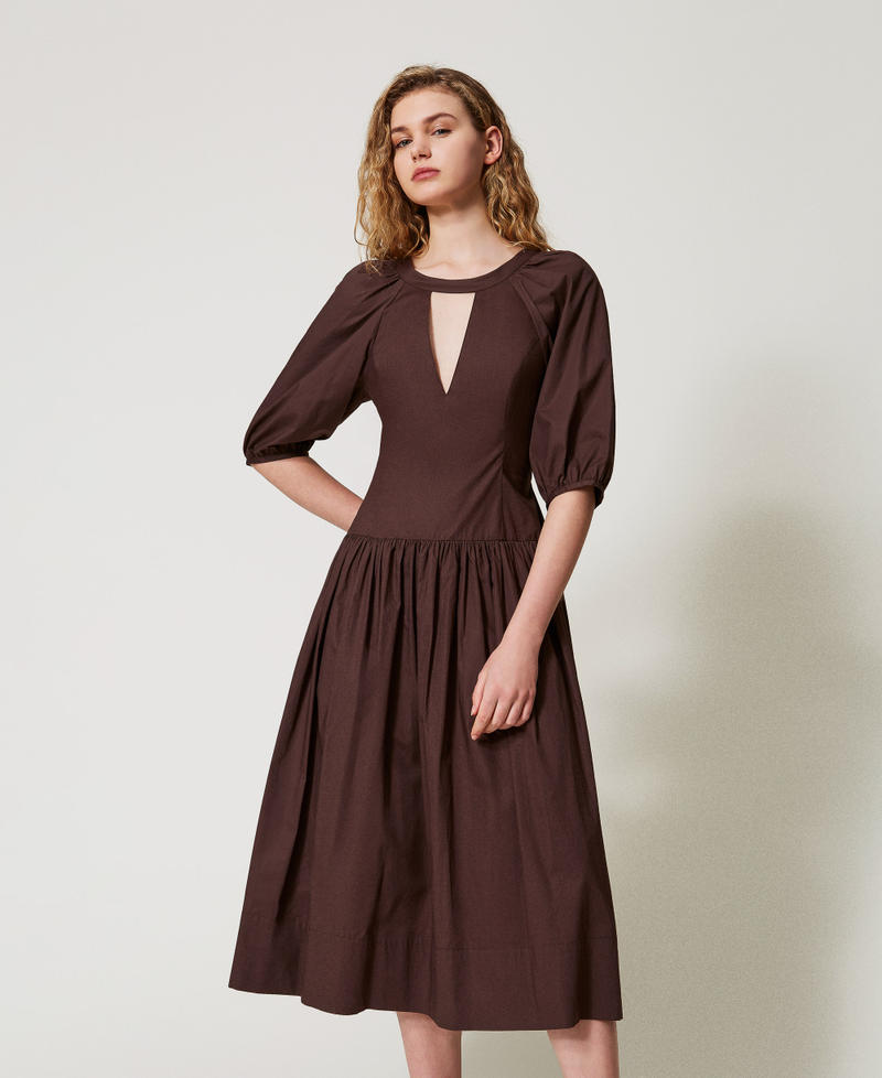 Midi dress in poplin Coffee Woman 251TT2020_00203_01