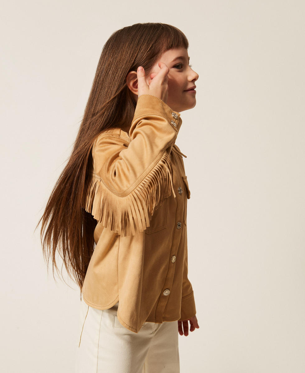 Giacca scamosciata con frange Beige "Safari" Bambina 261GJ2140_13191_02