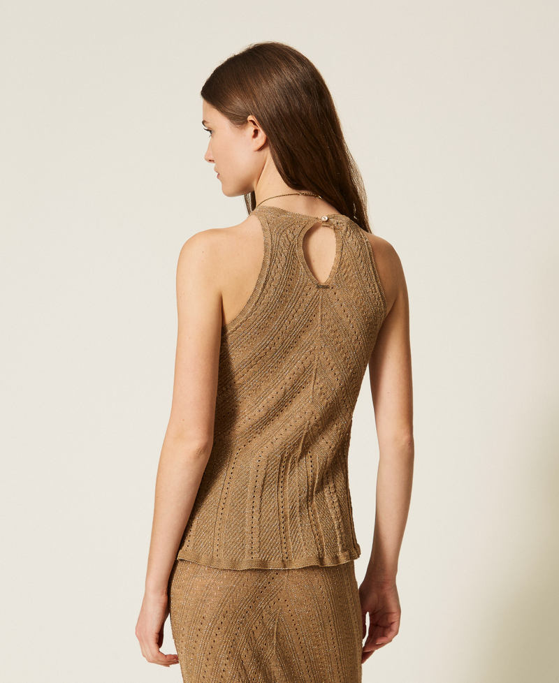 Linen knit halter top with lurex Golden Green Lurex Woman 261TT3210_12454_03