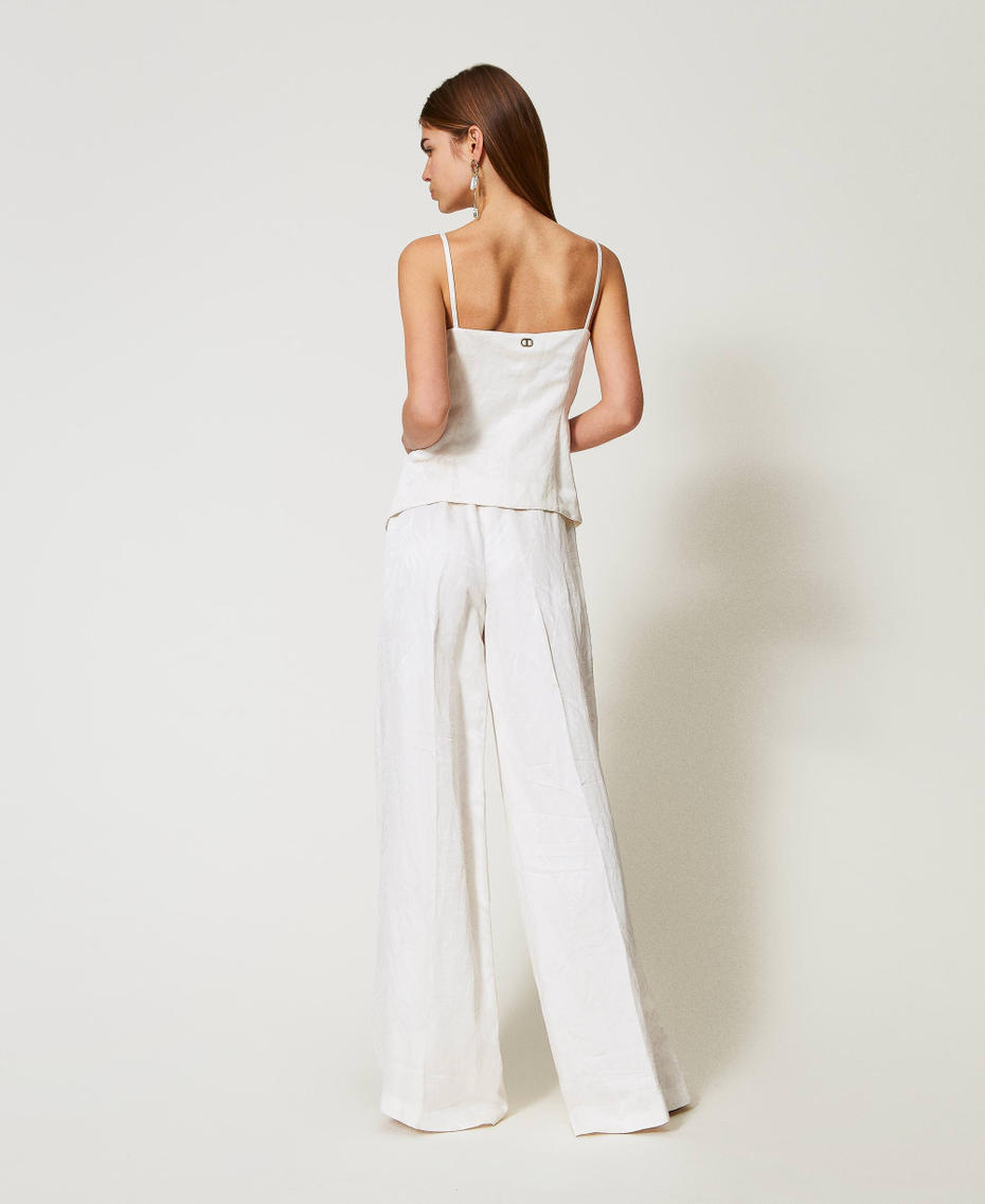 Palazzo trousers in jacquard satin White Snow Woman 251TT2172_00282_03