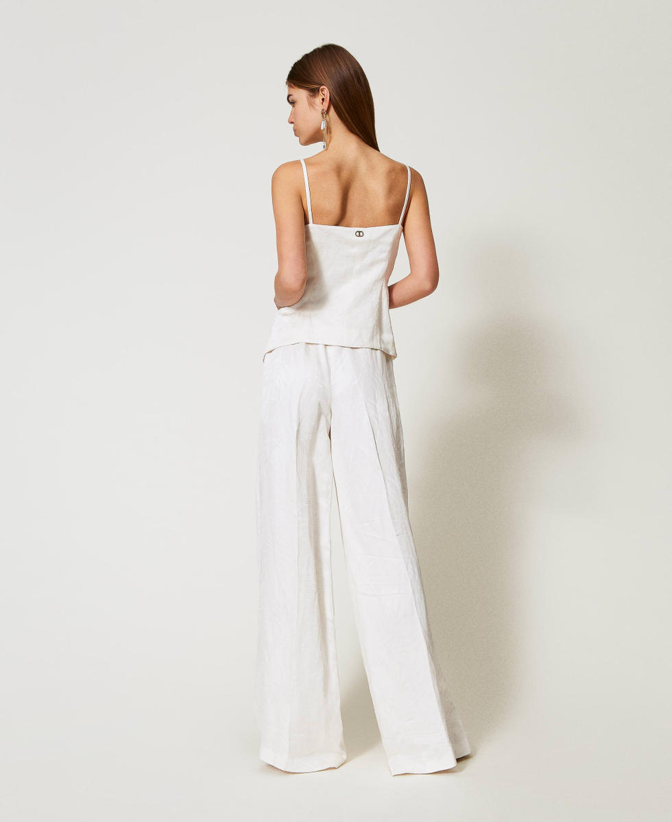 Palazzo trousers in jacquard satin White Snow Woman 251TT2172_00282_03