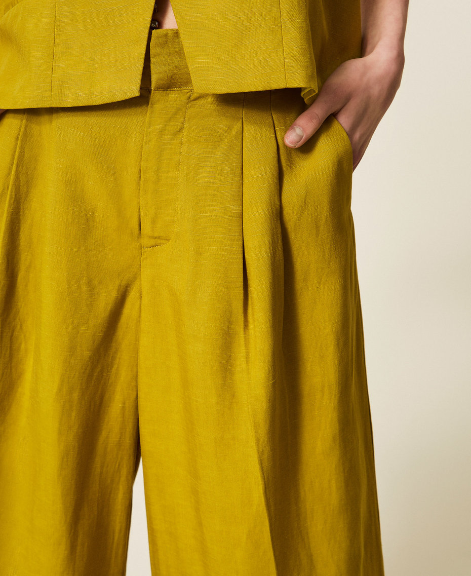 Pantalon ample en lin m&eacute;lang&eacute; Vert &laquo;&nbsp;Avocado Oil&nbsp;&raquo; Femme 261TT2552_12117_04