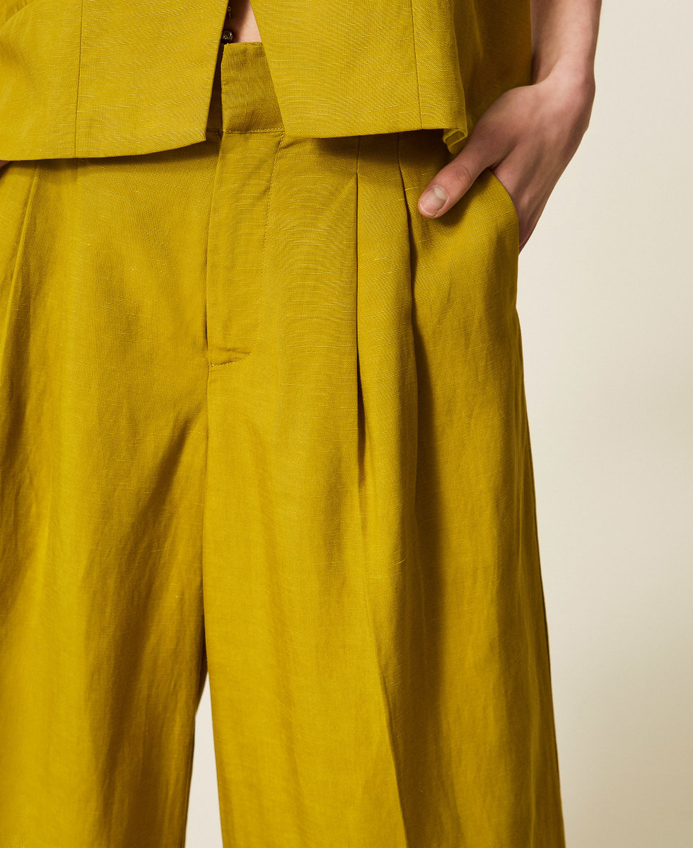 Weite Hose aus Leinenmischung "Avocado Oil"-Gr&uuml;n Frau 261TT2552_12117_04