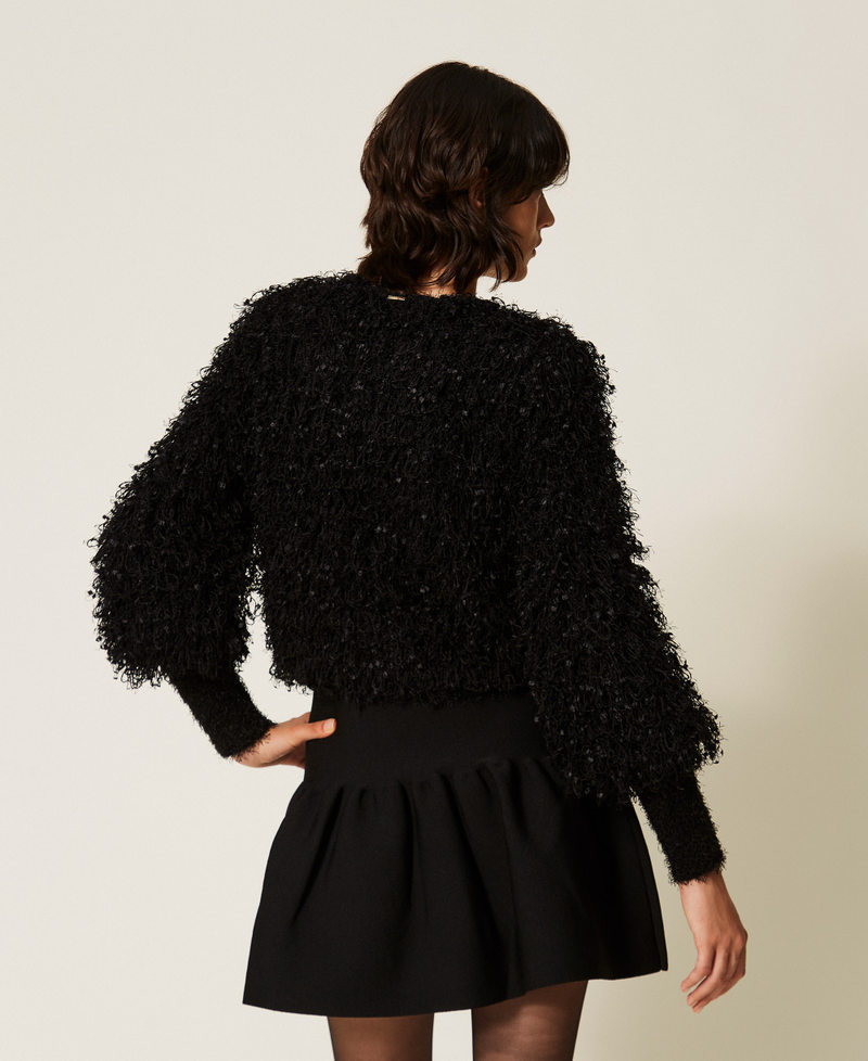 Strickjacke in Pelzoptik Schwarz Frau 262TP3130_00006_03