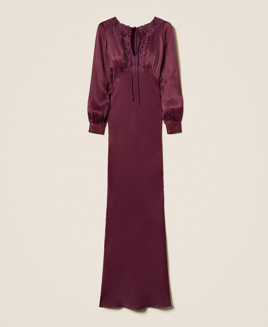 Long satin dress with embroidery Purple Eden Woman 252TT2244_12635_S0