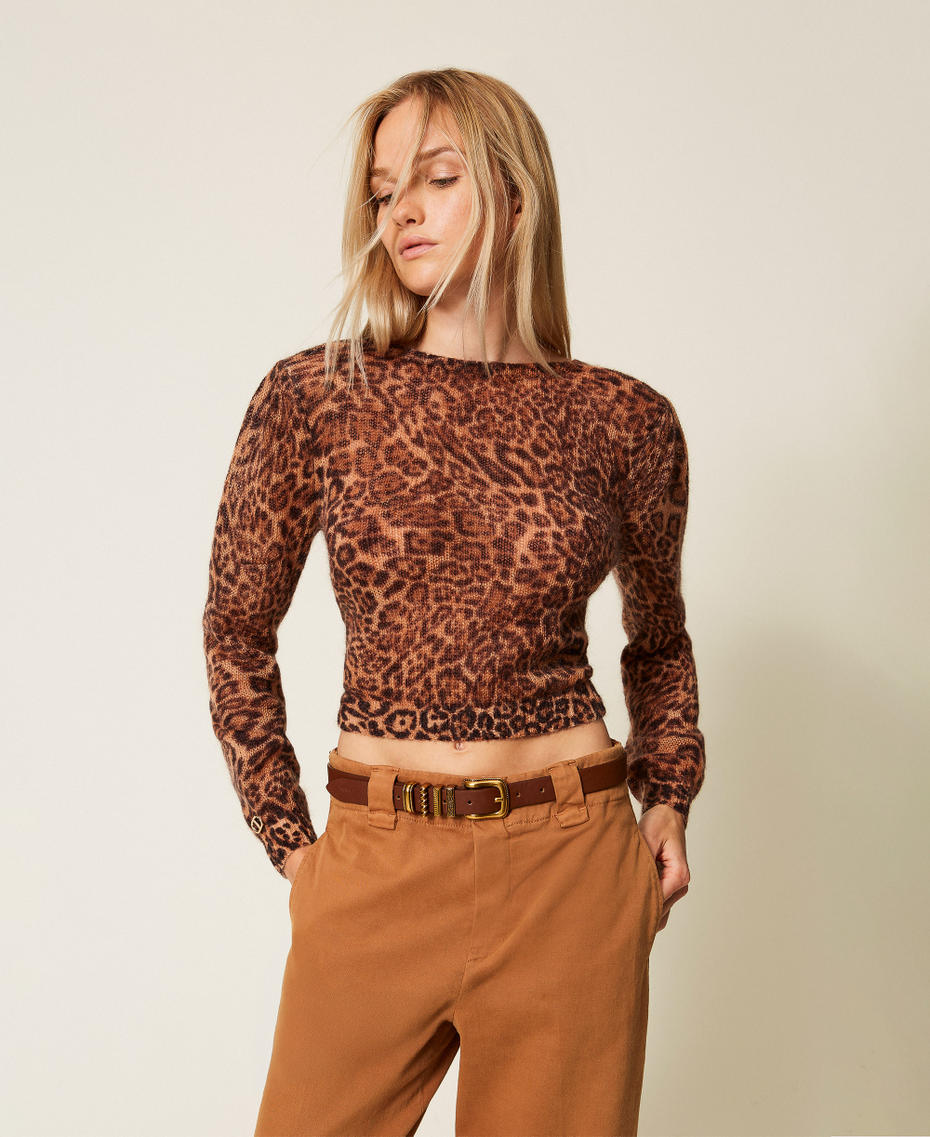 Boléro en maille de mohair mélangé animalier Imprimé Animalier Coffee/Marron « Land » Femme 252TP3592_12737_05
