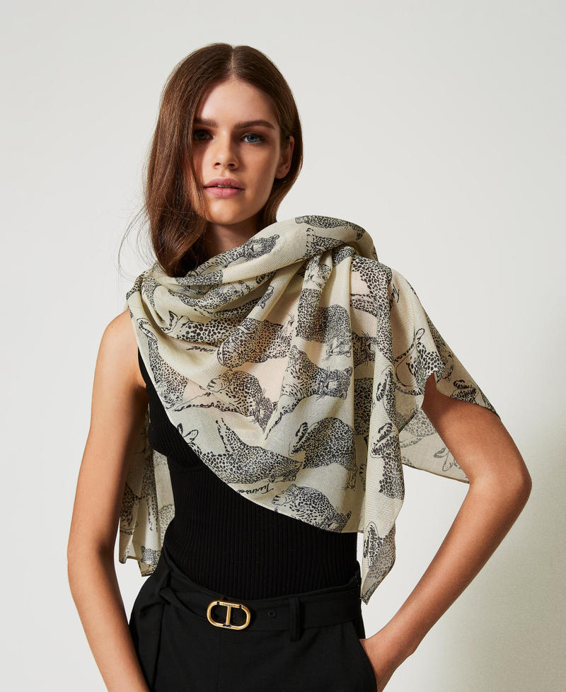 Stole with printed jaguars