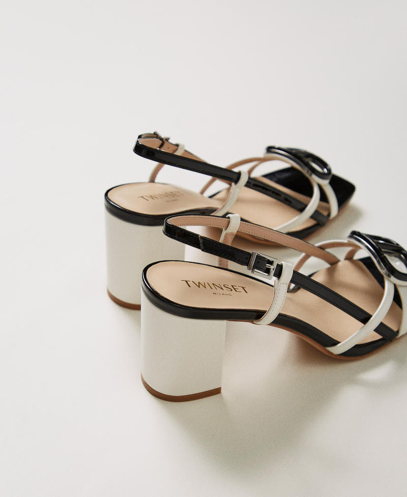 Faux patent leather multicolour sandals Bicolour "Snow" White / Black Woman 251TCP072_02866_03