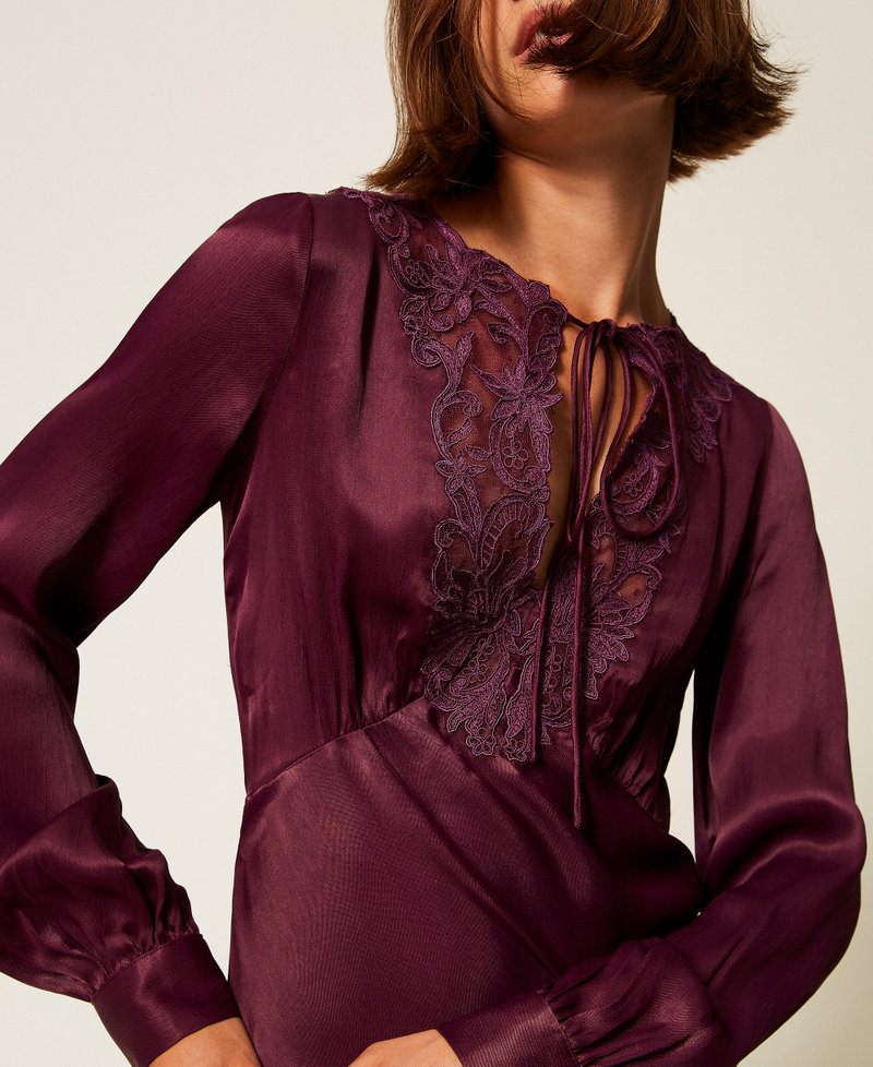 Long satin dress with embroidery Purple Eden Woman 252TT2244_12635_04