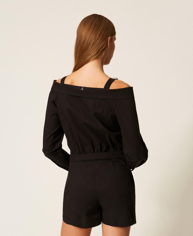Off-shoulder poplin jumpsuit Black Woman 261AP2122_00006_03