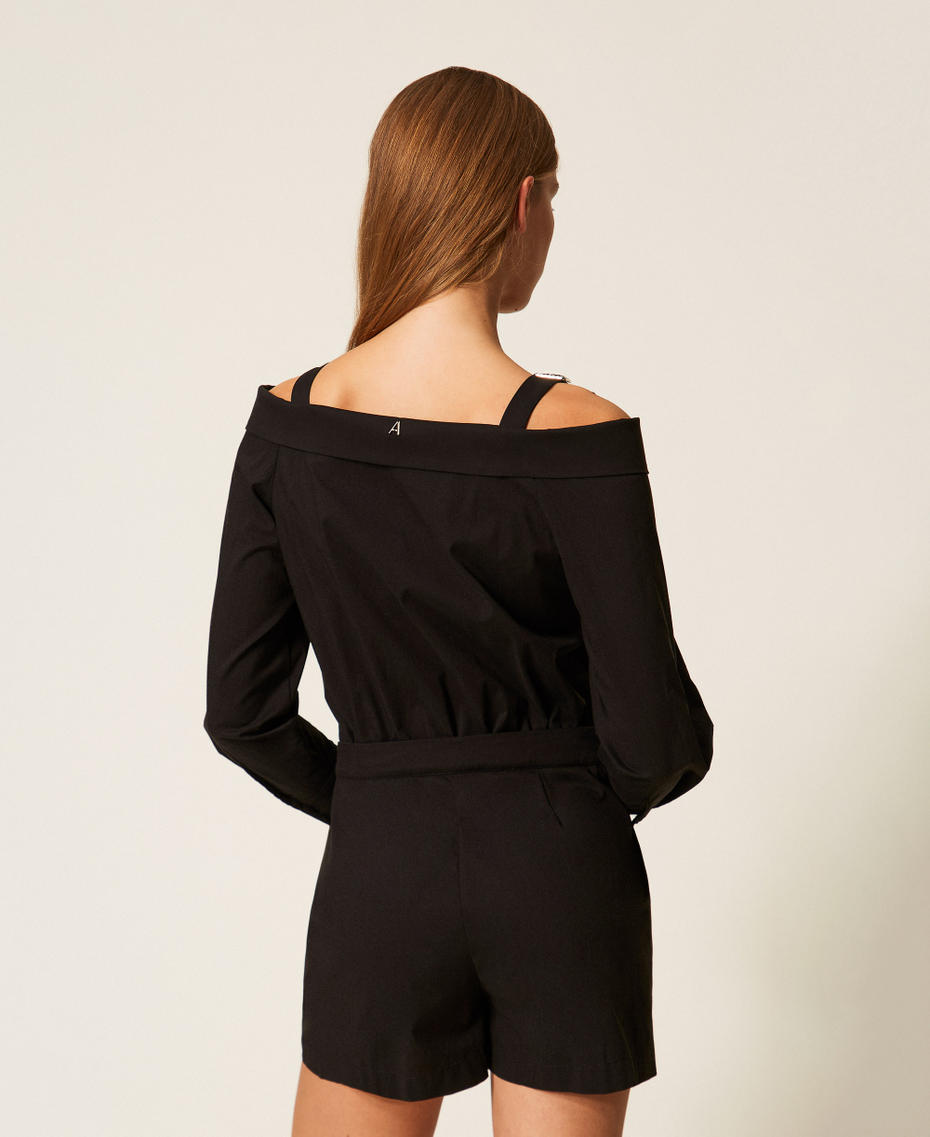 Off-shoulder poplin jumpsuit Black Woman 261AP2122_00006_03