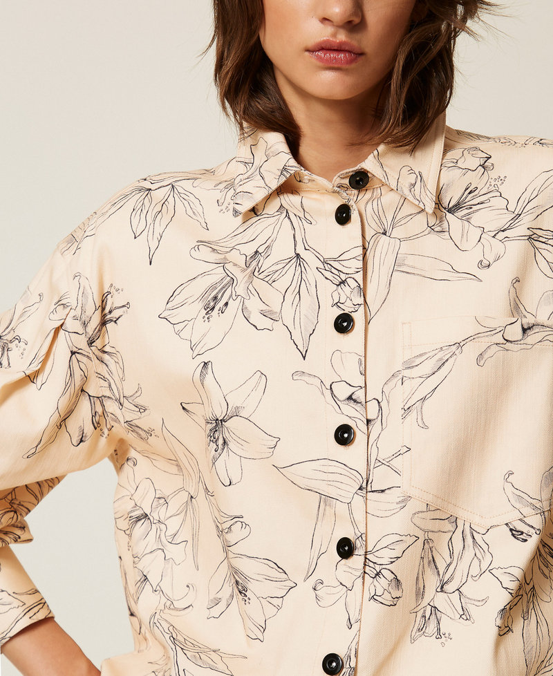 Camicia in bull con stampa a fiori Stampa Flock Beige "Crystal Sand" / Nero Donna 262LI2MAA_13908_PD