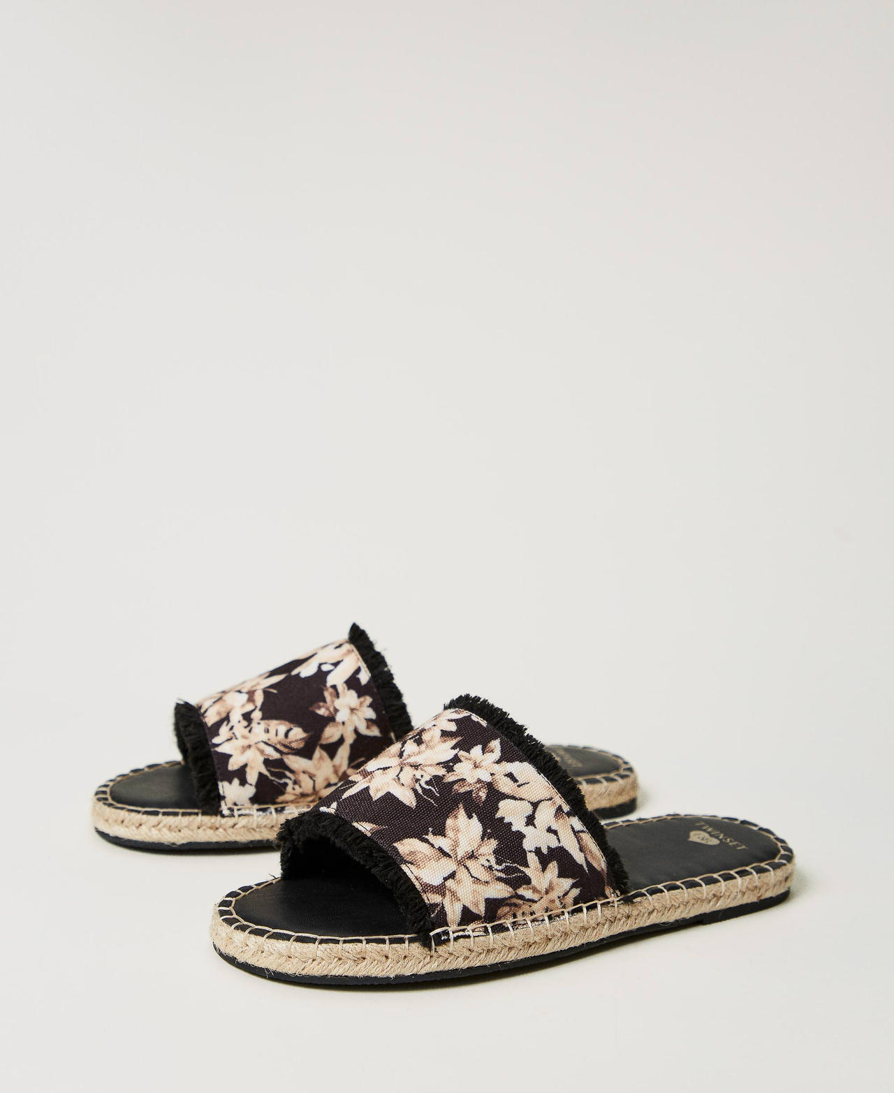Sandales slides avec imprimé floral Imprimé Fleurs Noir/Natural Beige Femme 251LBP010_12195_02