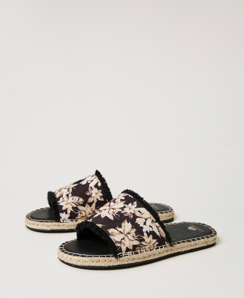 Slide sandals with floral print Black/Natural Beige Floral Print Woman 251LBP010_12195_02