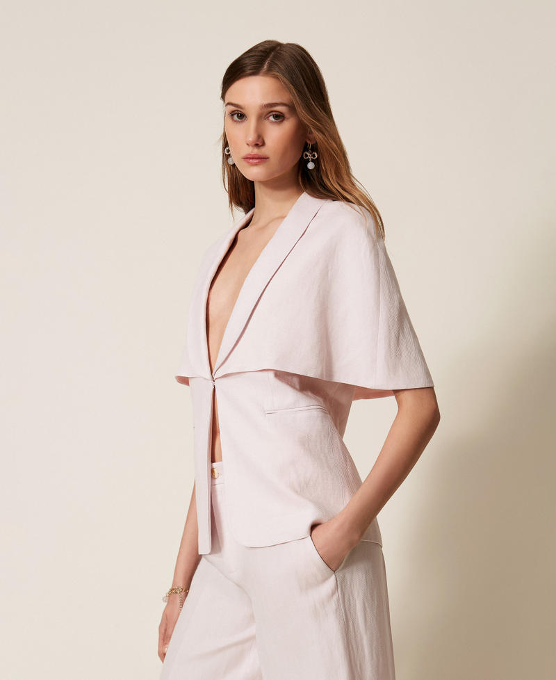 Linen blend cape jacket Pink Sand Woman 261TP2450_00570_01