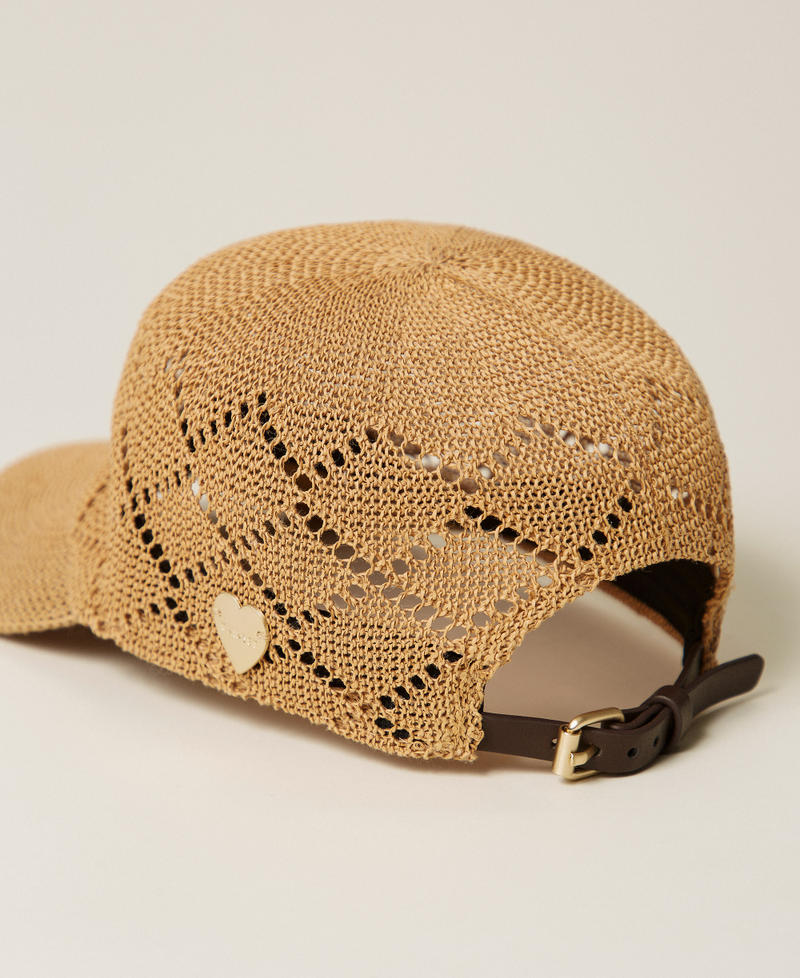 Crochet effect raffia baseball cap Dark Straw Yellow Woman 261LM5BCC_13548_02