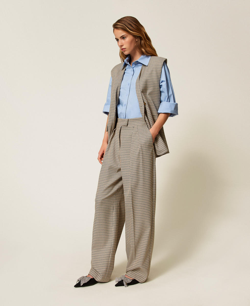 Houndstooth palazzo trousers Natural Houndstooth Woman 252AP2244_12667_01