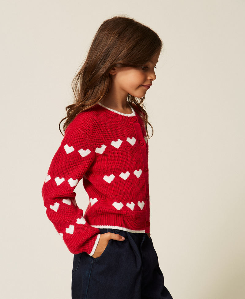Baby&acute;s cardigan with jacquard heart pattern "Magenta" Red/"Snow" White Girl 262GB3033_13793_02