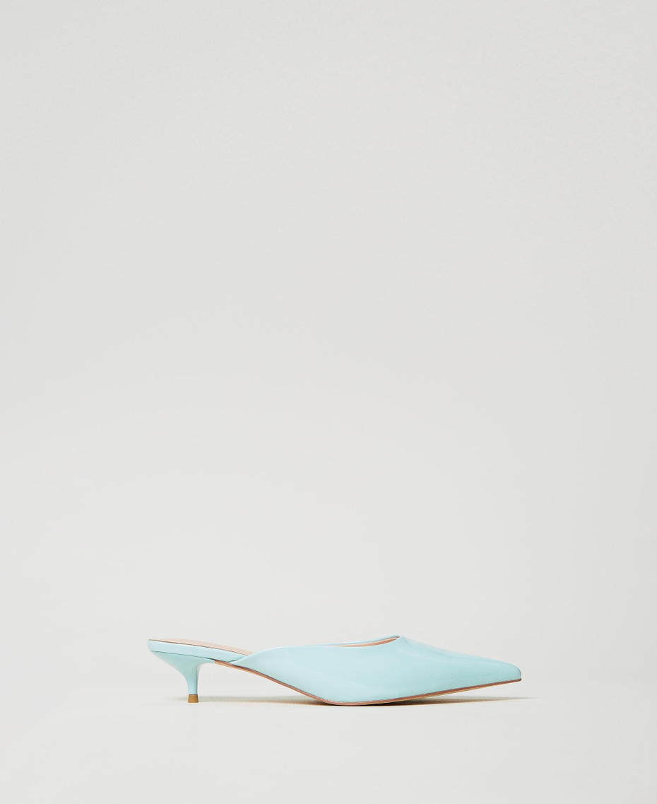 Faux patent leather mules court shoes Light Canal Blue Woman 251ACP012_12134_01