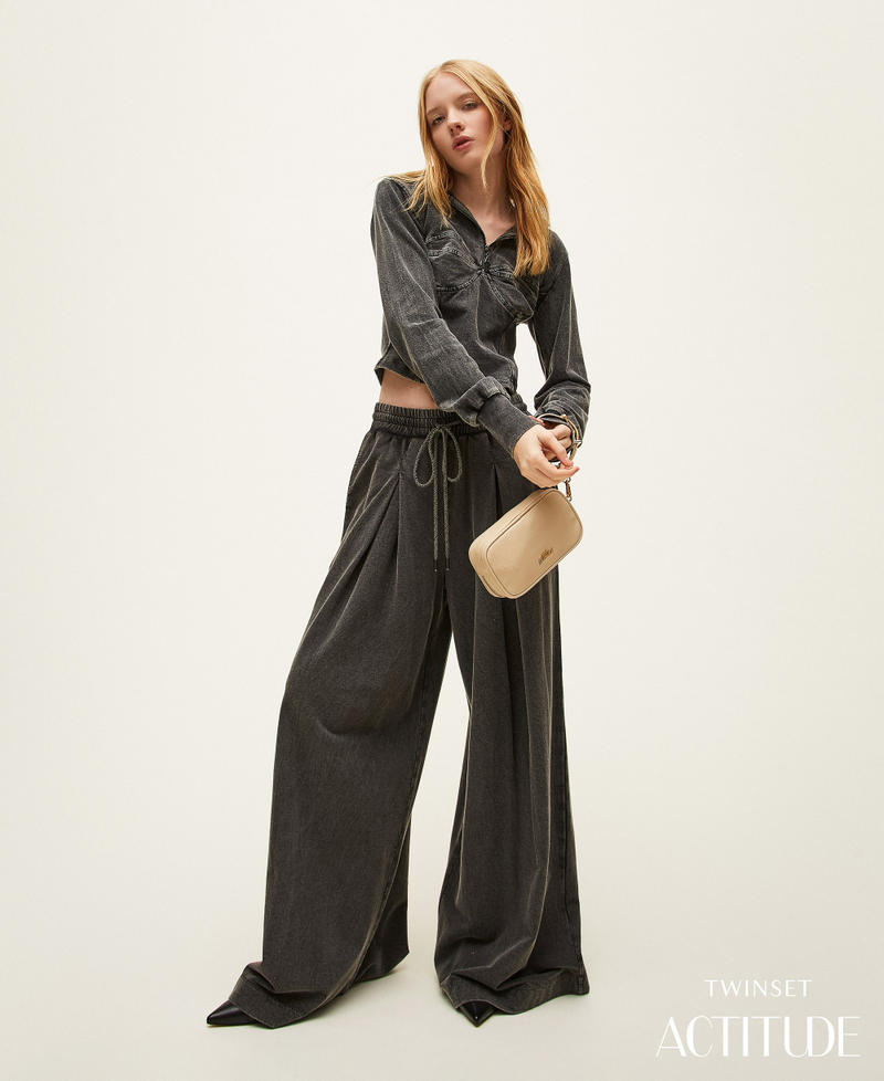 Plush palazzo trousers Black Woman 261AP2415_00006_PA