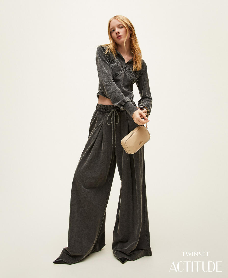 Plush palazzo trousers Black Woman 261AP2415_00006_PA