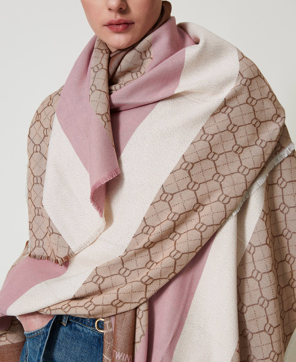 Jacquard poncho with Oval T all over Parisienne Pink Stripe Jacquard Woman 251TA4190_12210_04