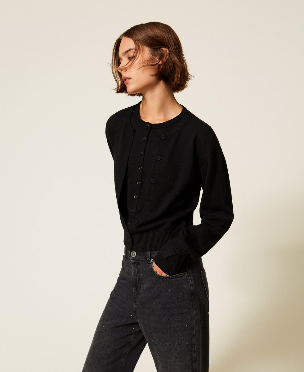 Cardigan effetto doppio capo Nero Donna 252AP3052_00006_01