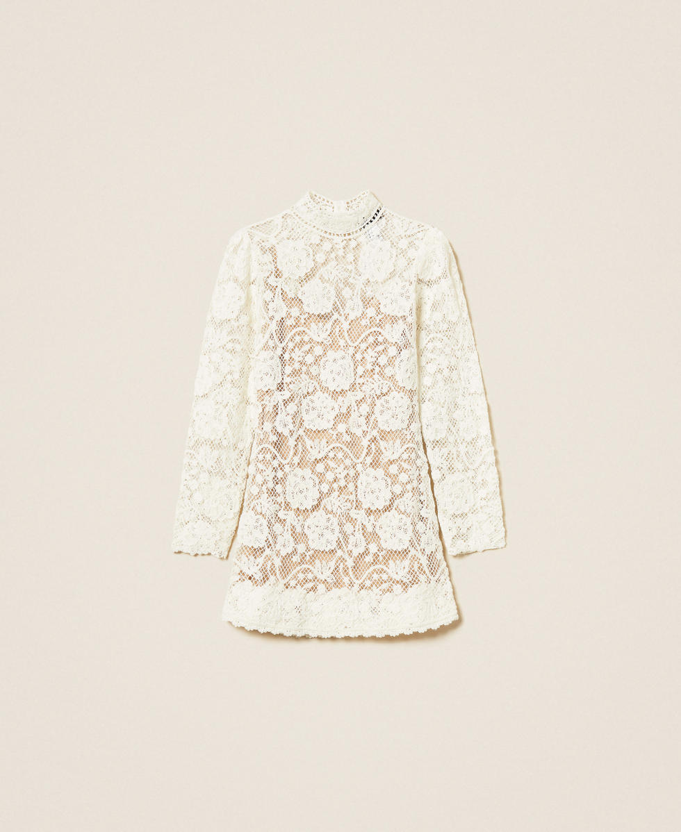 Short wool blend crochet dress White Snow Woman 252TS3191_00282_S0