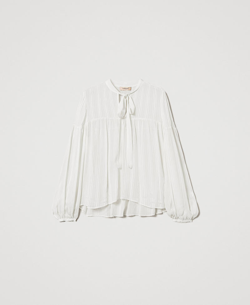 Striped jacquard blouse White Snow Woman 251TP2263_00282_S0