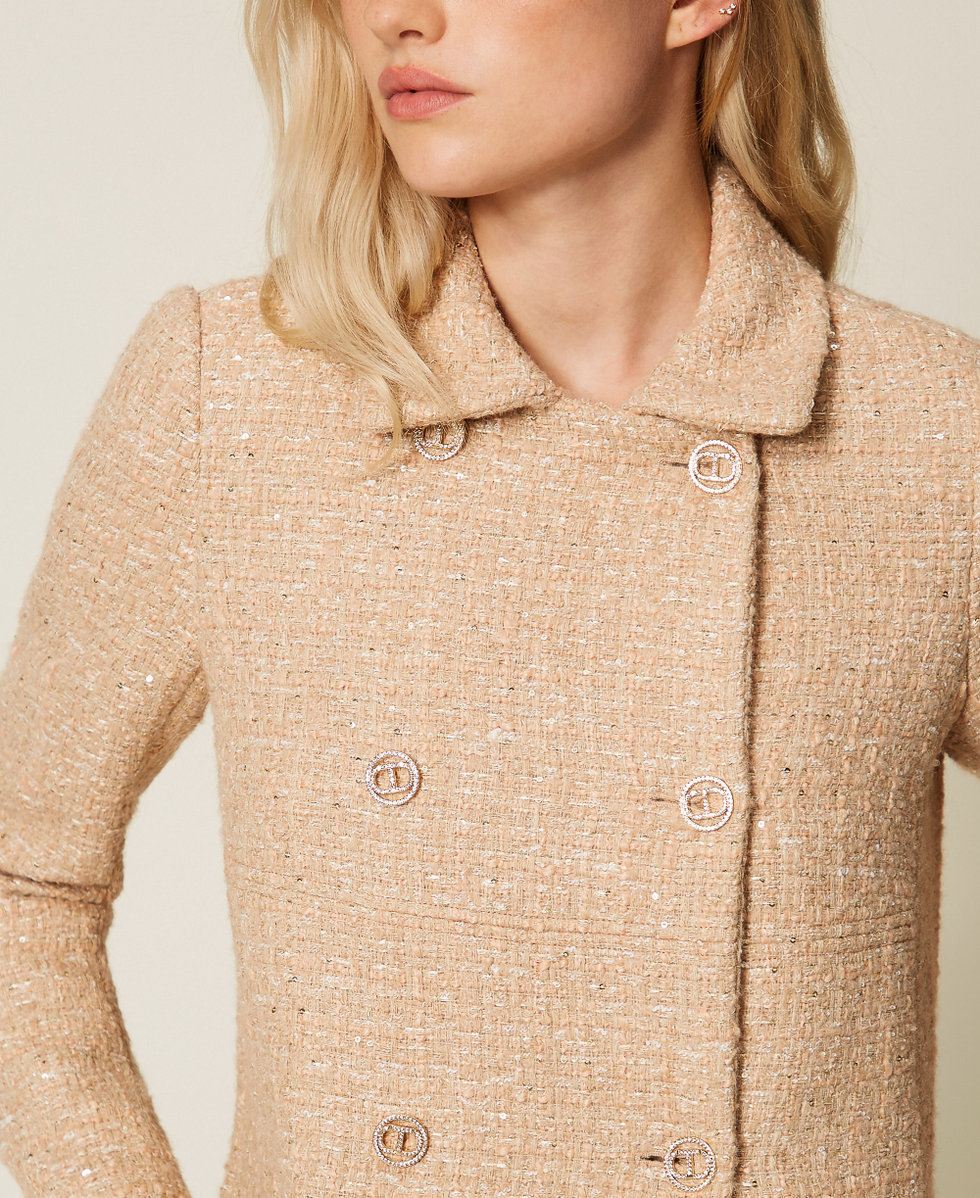 Cappotto bouclé con paillettes Bouclè Beige / Oro Donna 252TP2141_12778_05