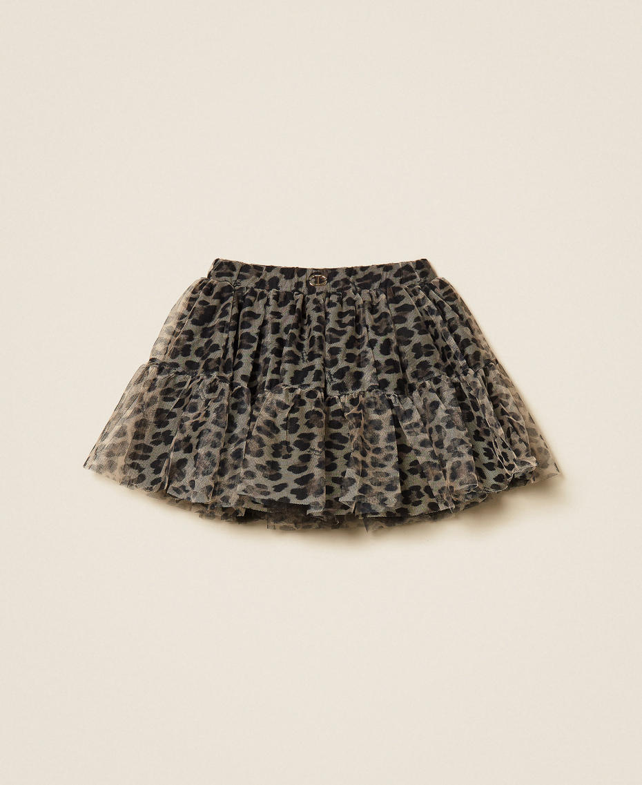 Jupe courte pour fille en tulle animalier Bicolore Noir/Imprimé Léopard Fille 252GB2131_12723_S0
