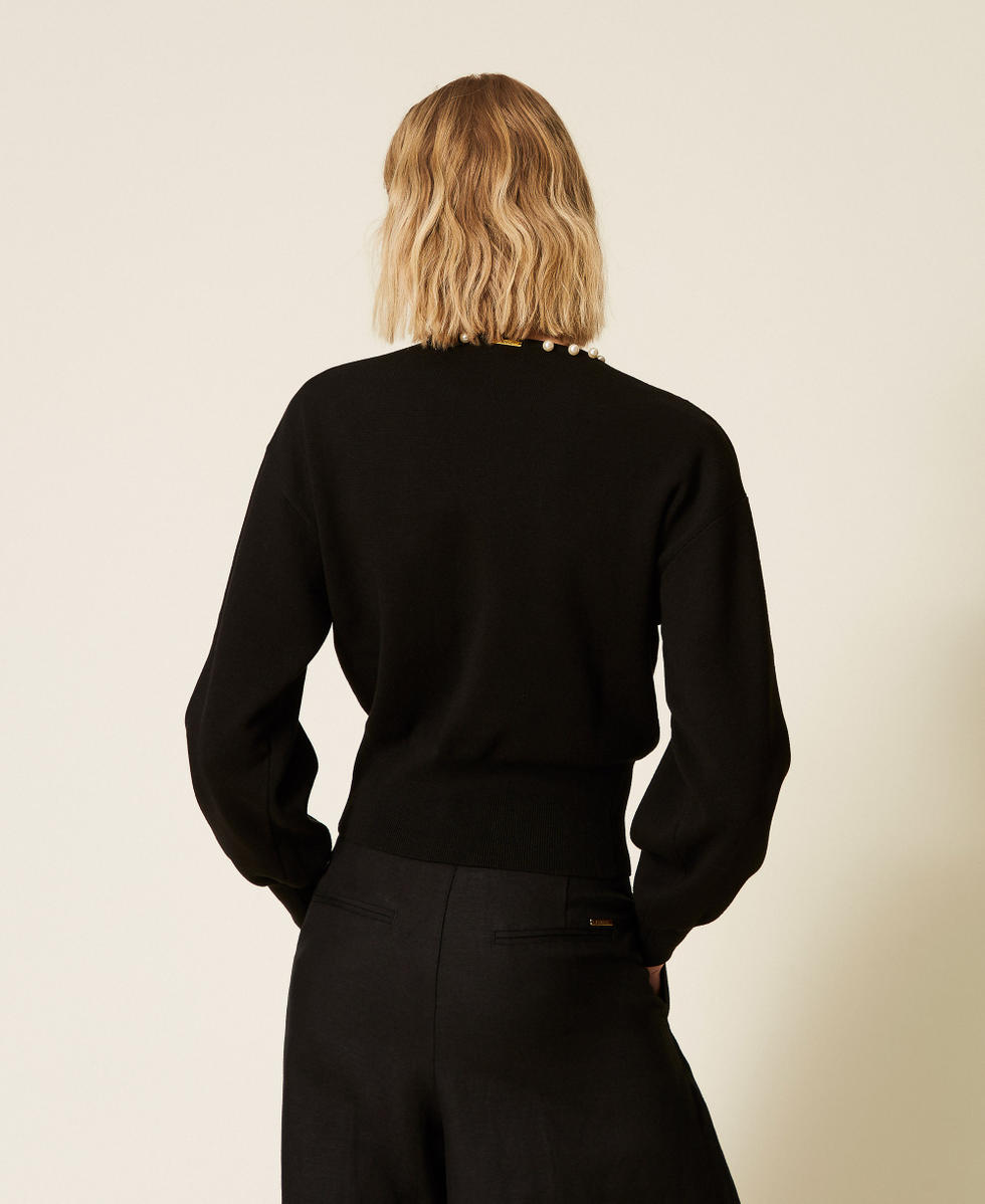 Cardigan with pearl embroidery Woman, Black | TWINSET Milano