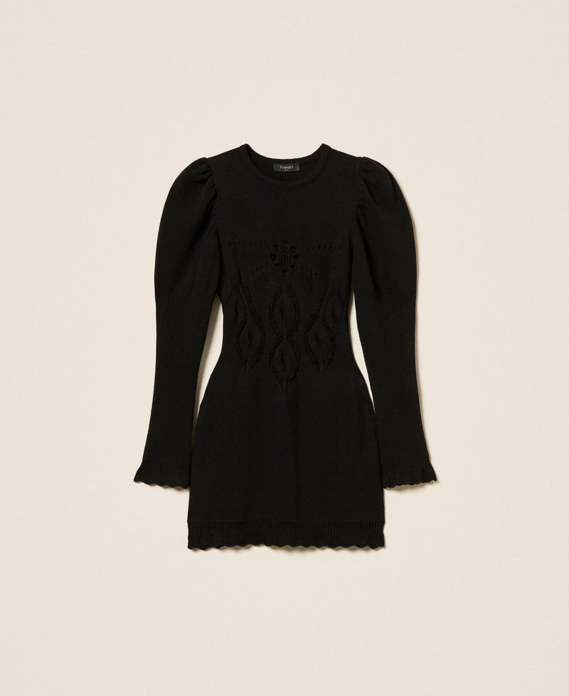 Kurzes Strickkleid im Häkel-Design Schwarz Frau 252TS3382_00006_S0