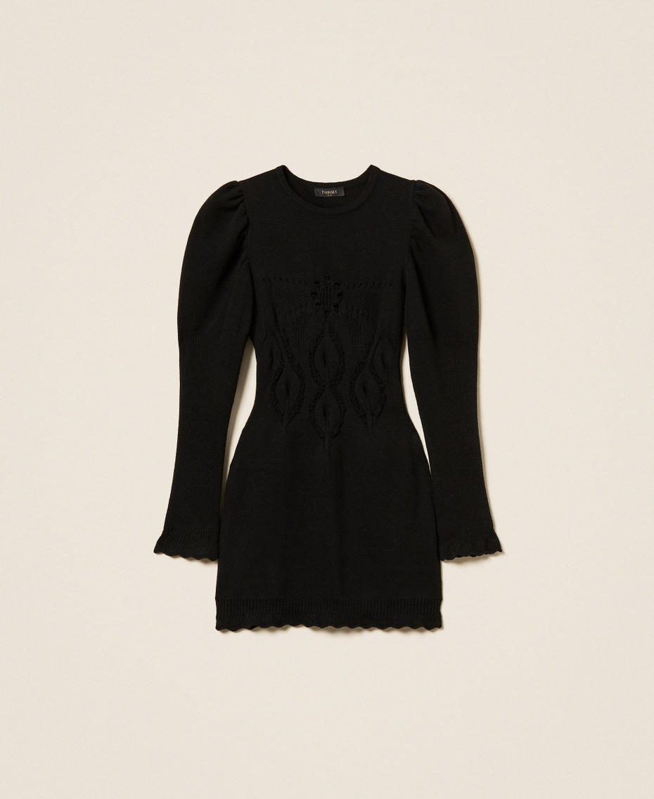 Kurzes Strickkleid im Häkel-Design Schwarz Frau 252TS3382_00006_S0