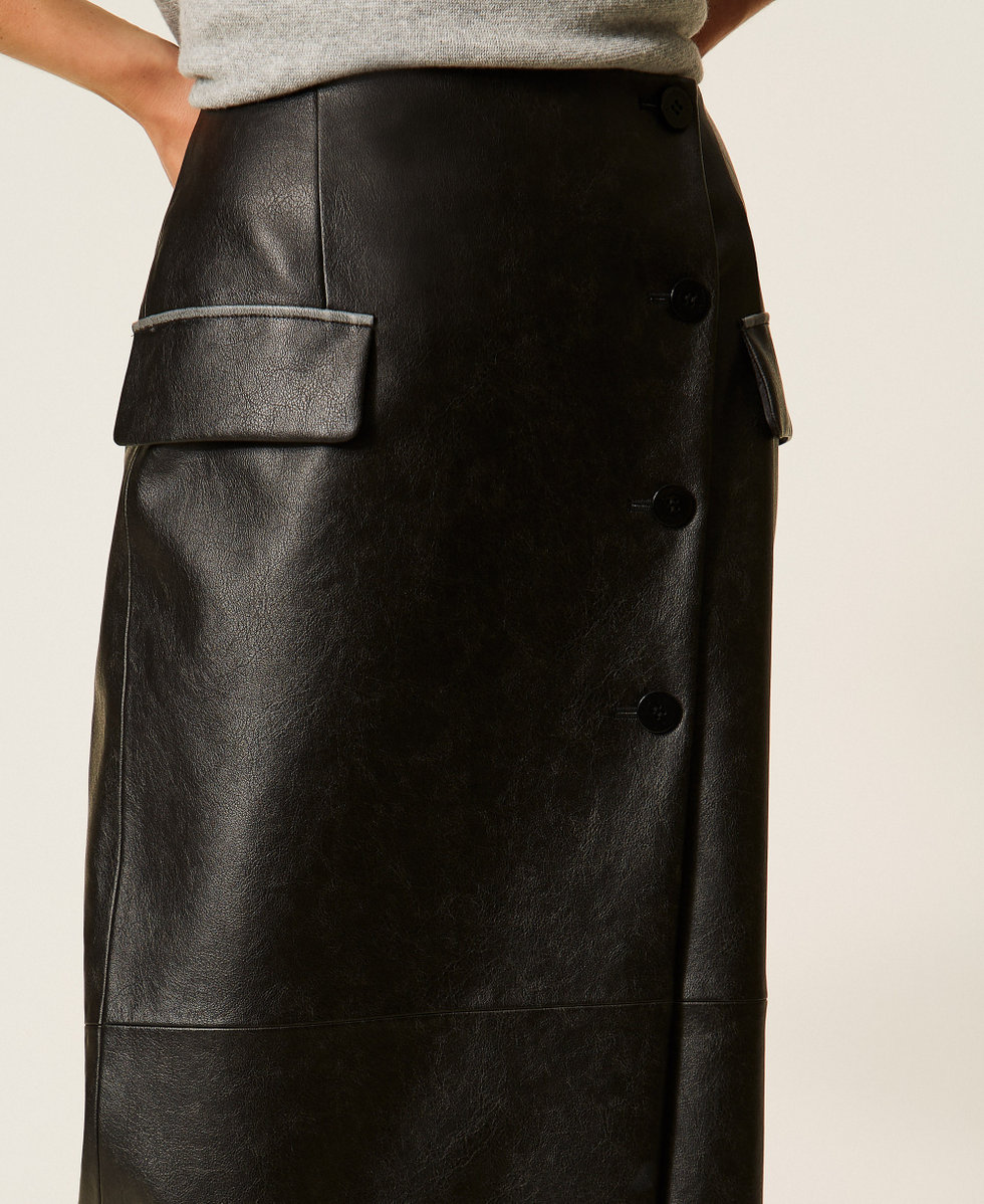 Jupe longue portefeuille Noir Femme 262LI2KDD_00006_04