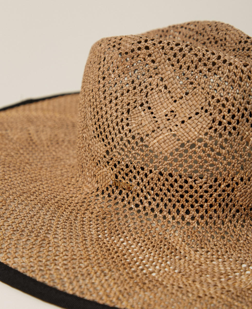 Straw-effect hat with flowers "Bubinga Wood" Brown Woman 261TA4070_11061_02