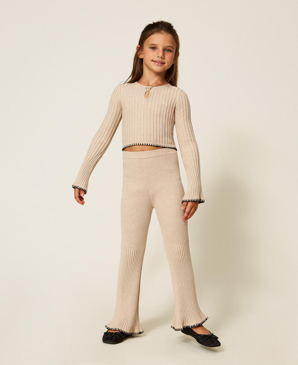 Pull ras-du-cou c&ocirc;tel&eacute; avec broderie Beige &laquo;&nbsp;Biscuit&nbsp;&raquo; Fille 252GJ3092_10884_T0