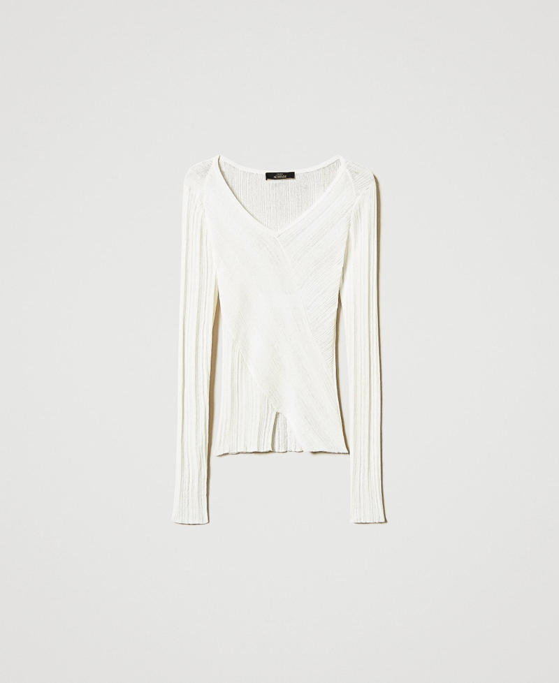 Rib knit jumper with front slit Sugar White Woman 251AP3032_00632_S0