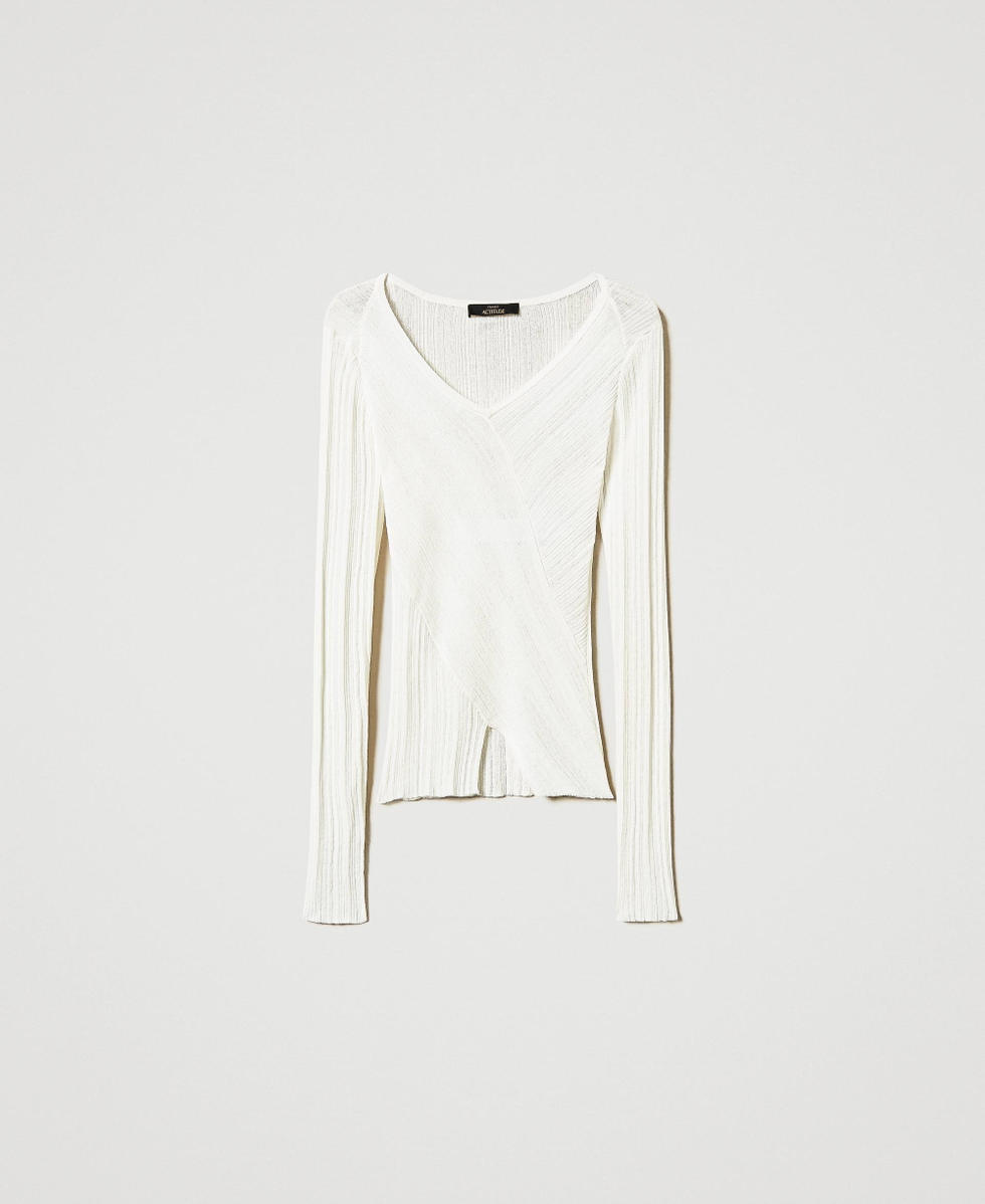 Jersey acanalado con abertura Blanco Sugar Mujer 251AP3032_00632_S0