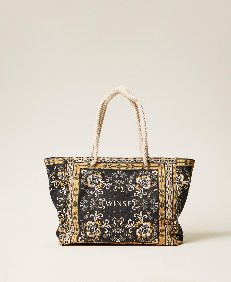 Shopper aus Canvas mit Print Print Foulard Schwarz Frau 261LB7BJJ_13225_01