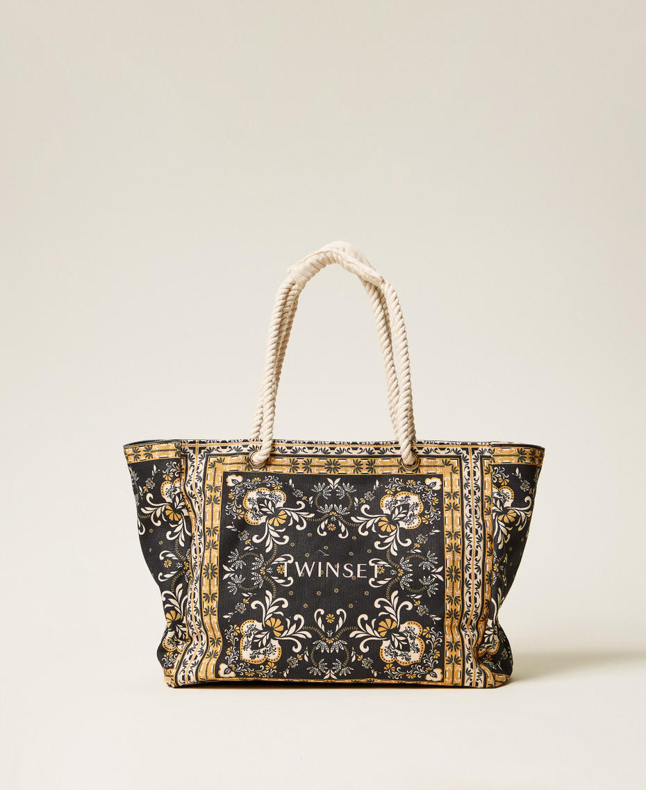 Shopper aus Canvas mit Print Print Foulard Schwarz Frau 261LB7BJJ_13225_01