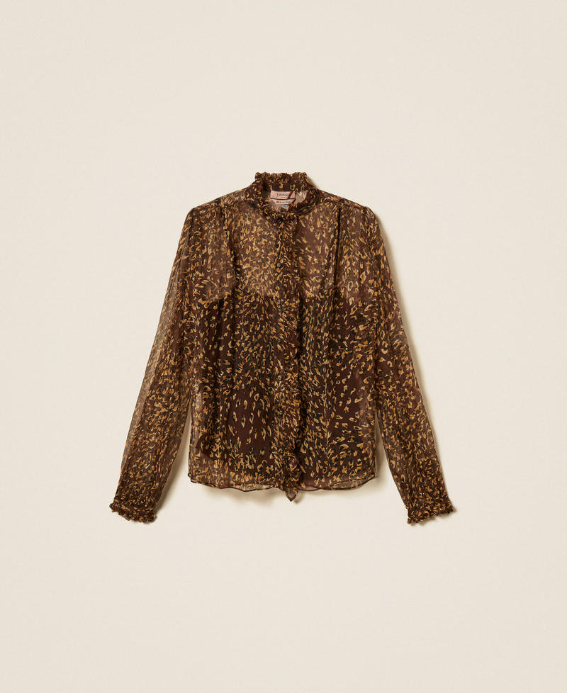 Hemd aus Seidenkrepon mit Animal-Dessin Animal Print Brown / Gold Frau 262TP269B_13873_S0