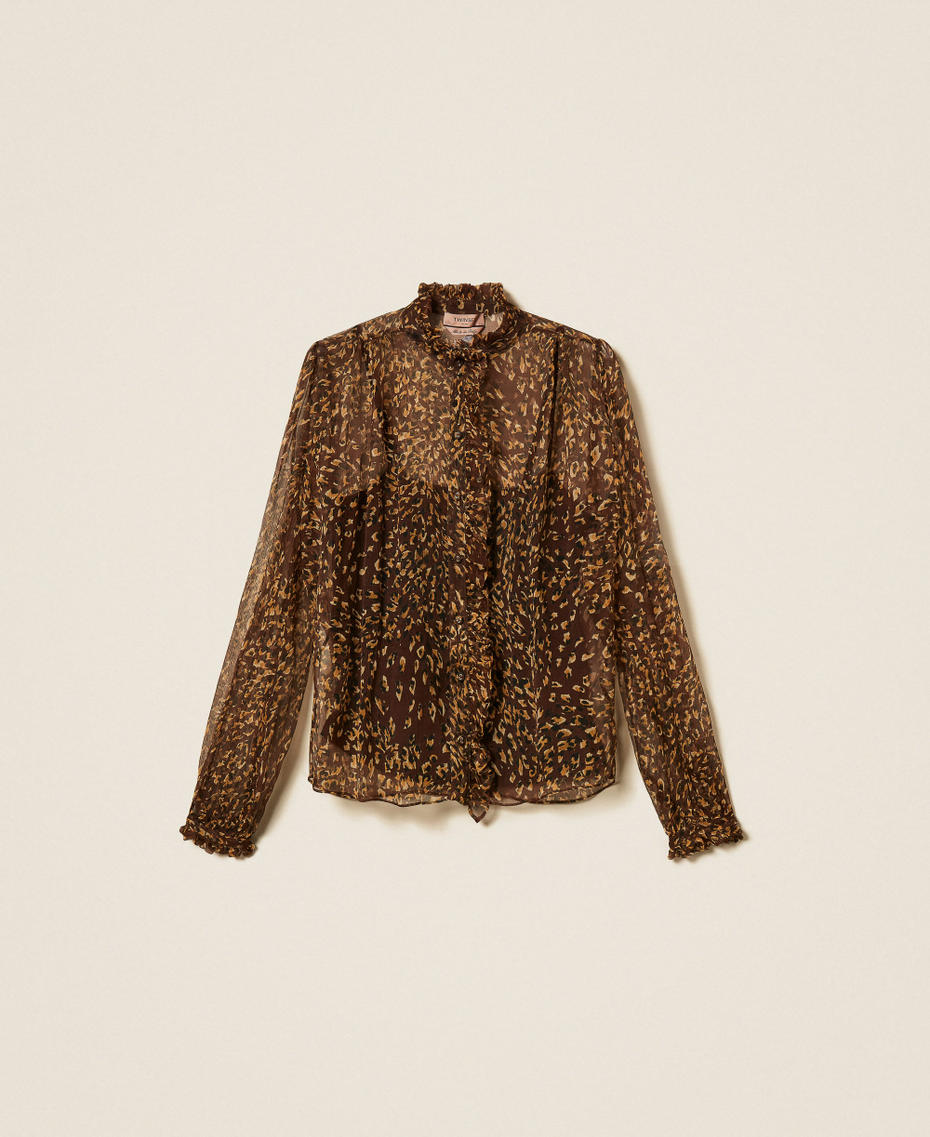 Hemd aus Seidenkrepon mit Animal-Dessin Animal Print Brown / Gold Frau 262TP269B_13873_S0